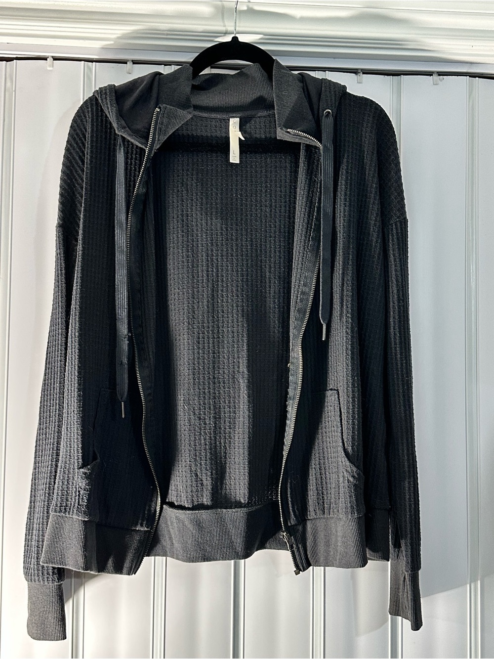 LuLaRoe Black Waffle-Knit Zip Hoodie Jacket